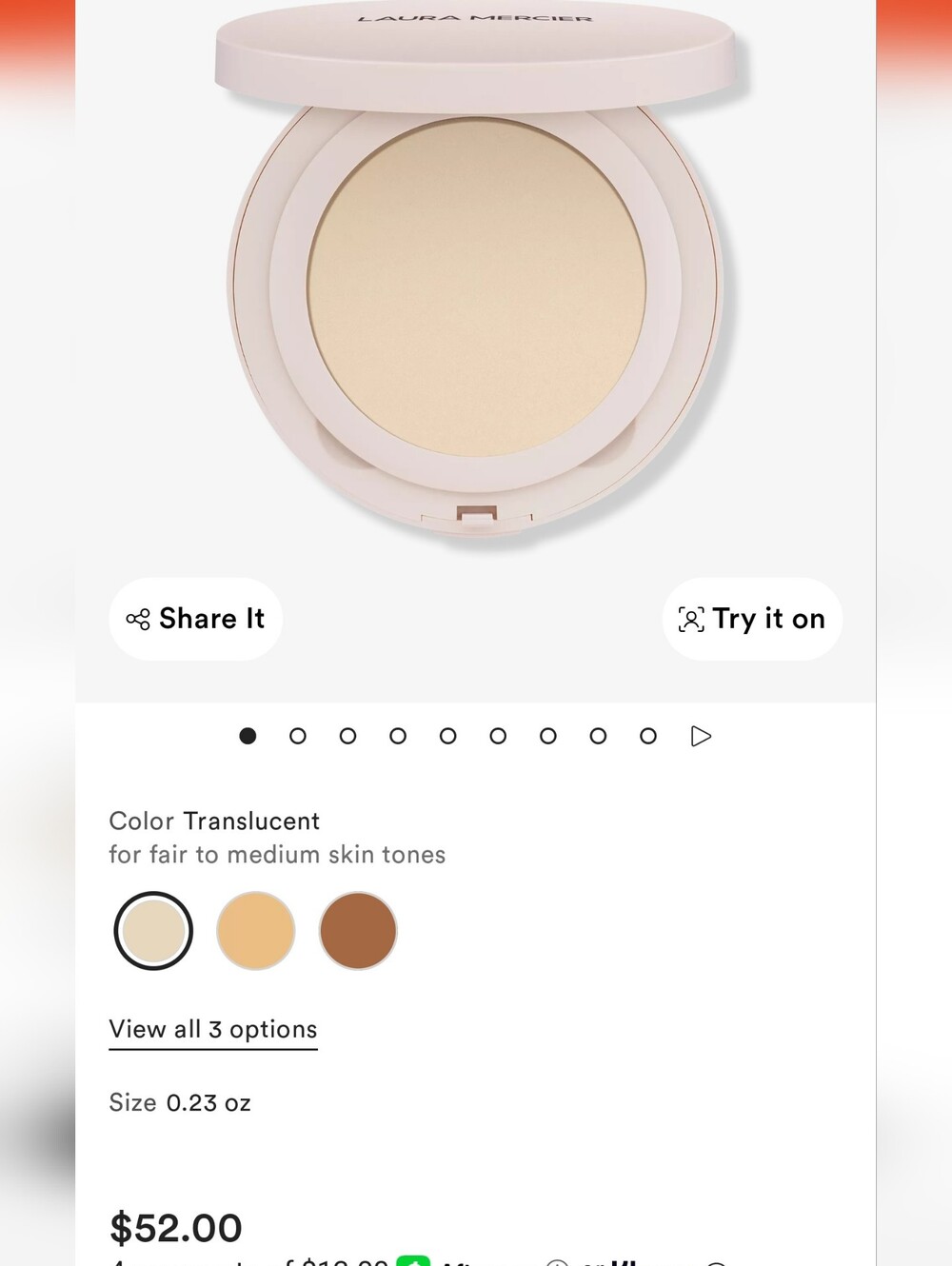 laura mercier Translucent Pressed Setting Powder — Cream Shade